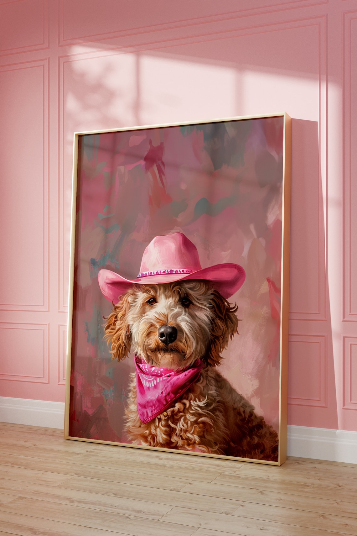 Goldendoodle Cowgirl Hat Print, Western Girly Art Print