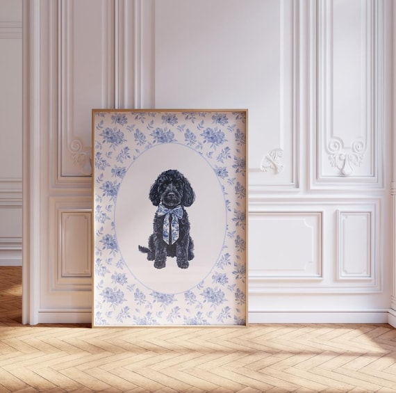 Chinoiserie Goldendoodle Art Print Preppy Dog Nursery Decor