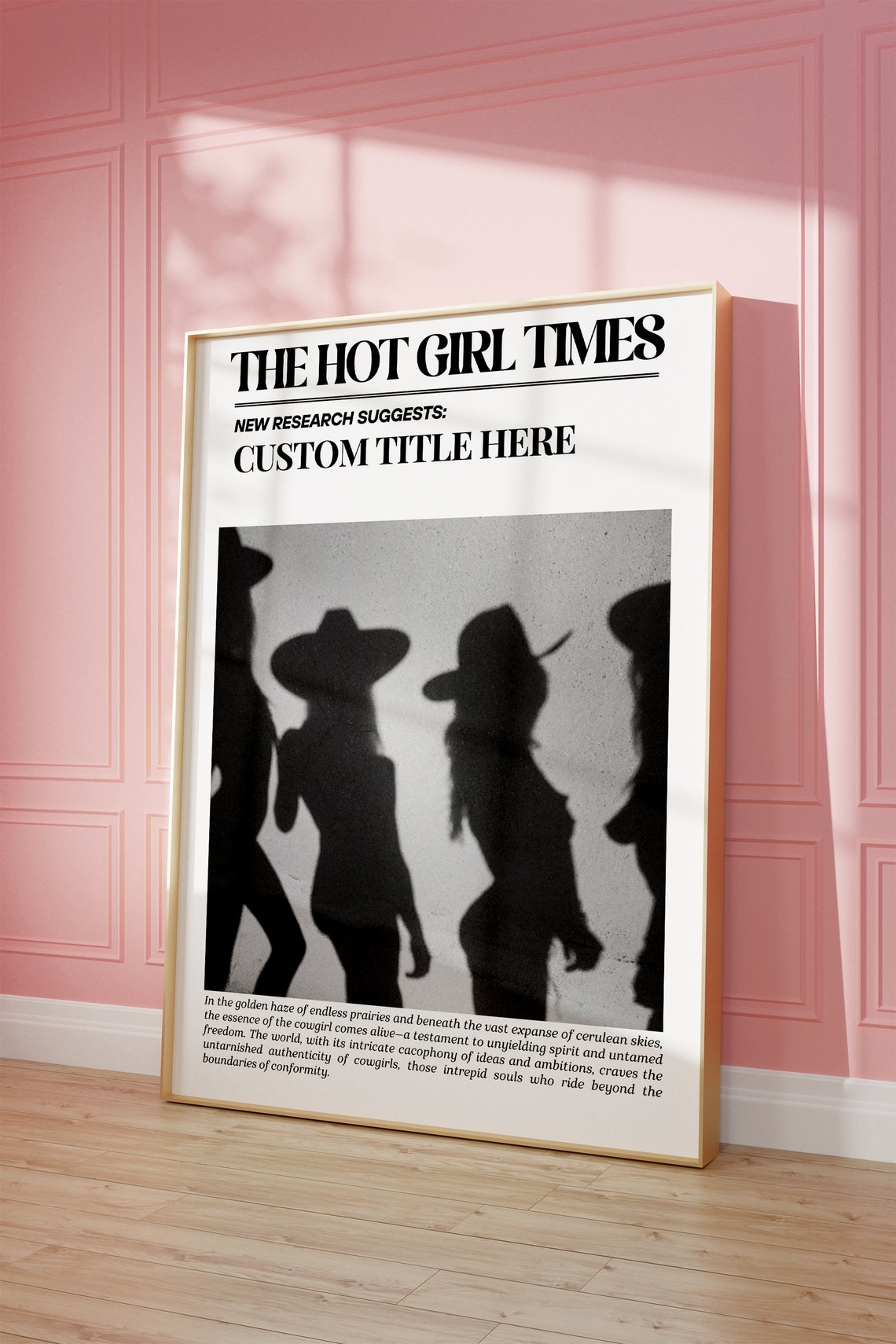 Custom College Girl Newspaper Print Wall Art Coastal Cowgirl Aesthetic Wall Art Dorm Decor Black White New York News Style Art