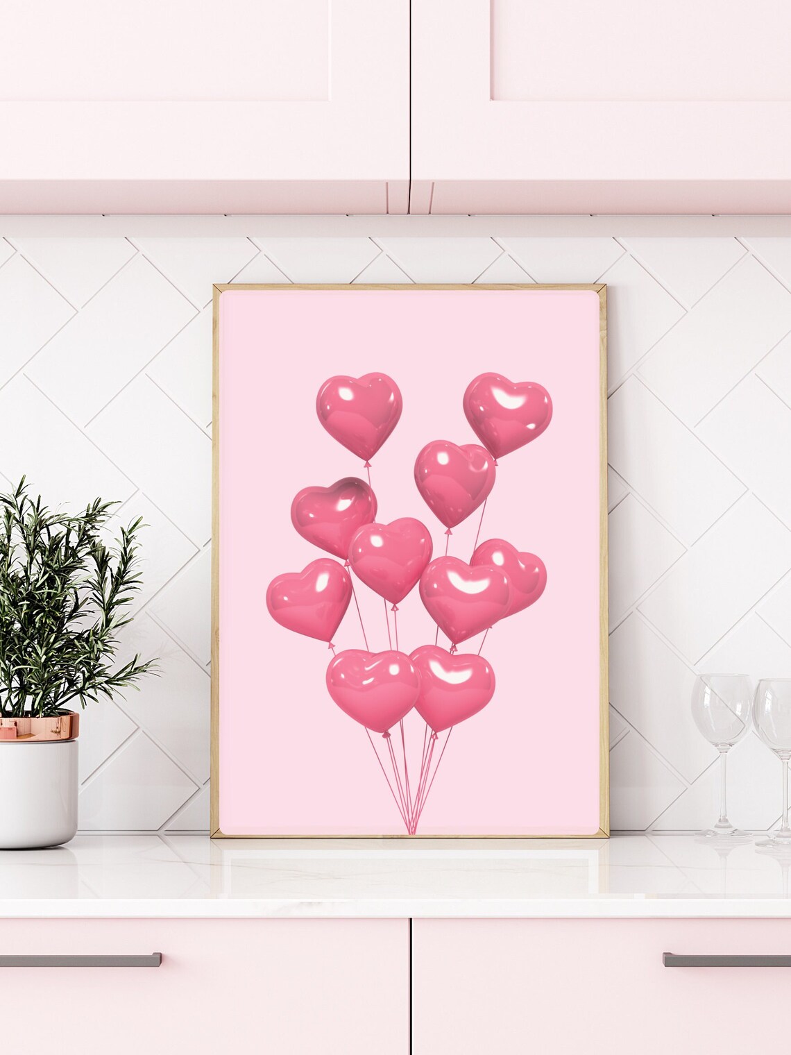 Pink Heart Balloons Bunch Love Balloons Sweet Photo Art Poster