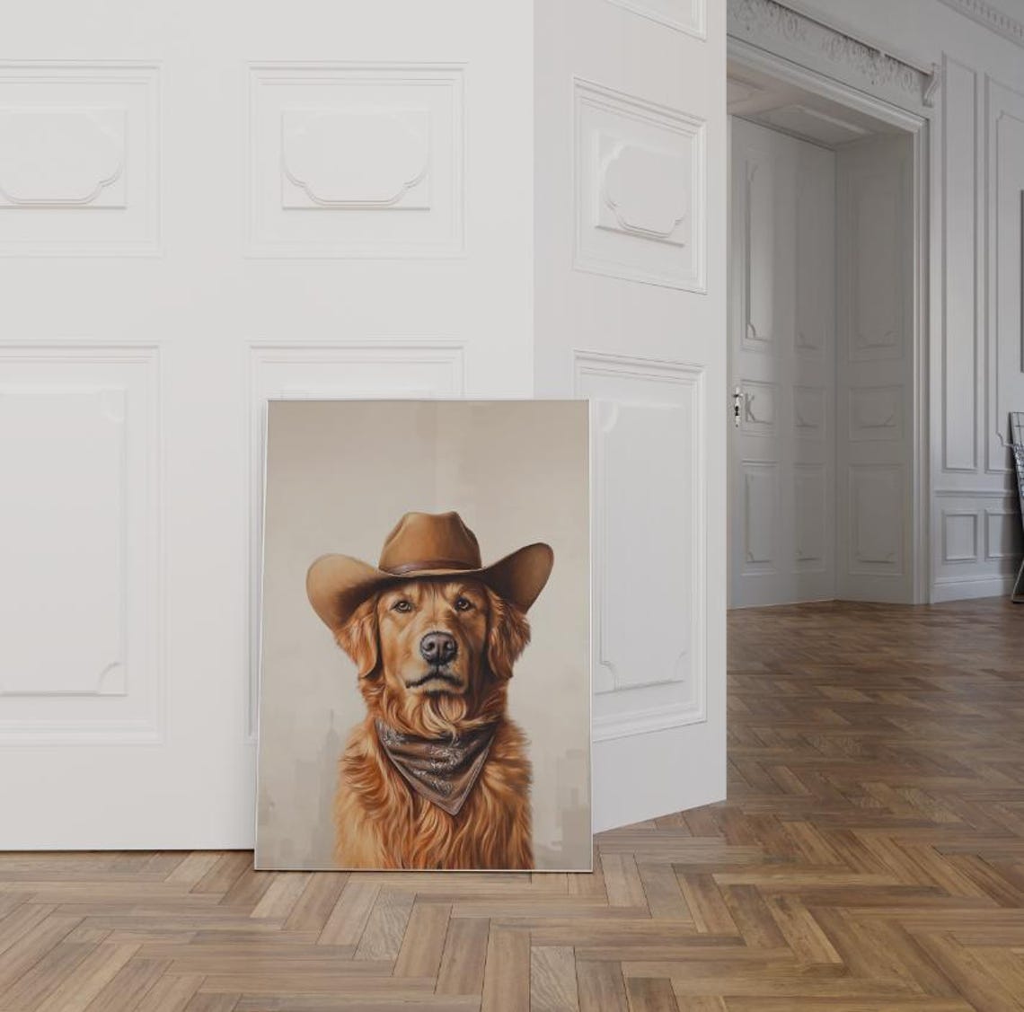 Red Golden Retriever Cowboy Hat Rustic Western Dog Portrait Poster