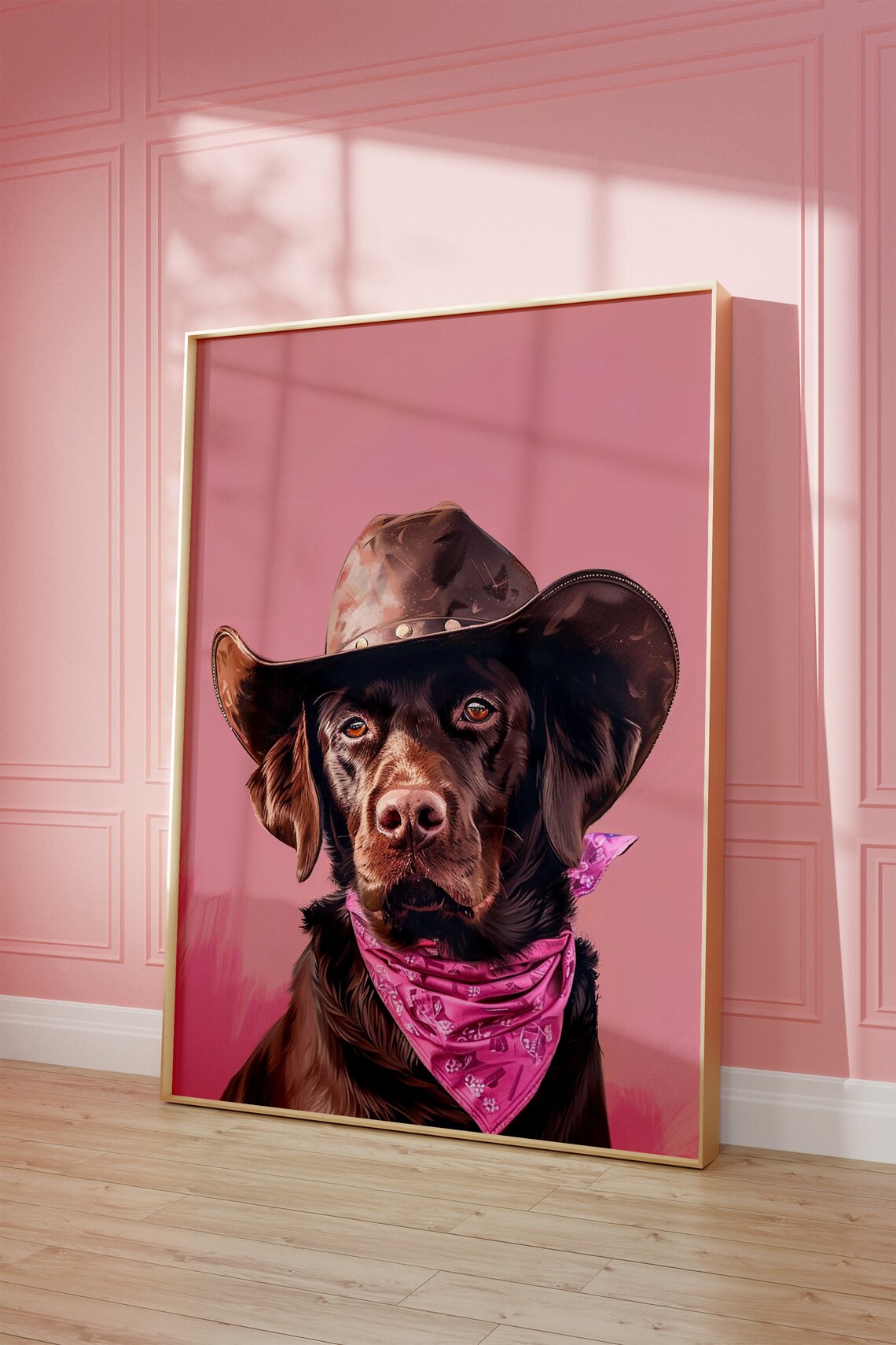 Dog Cowgirl Hat Pink Preppy Wall Art Print - Image 2