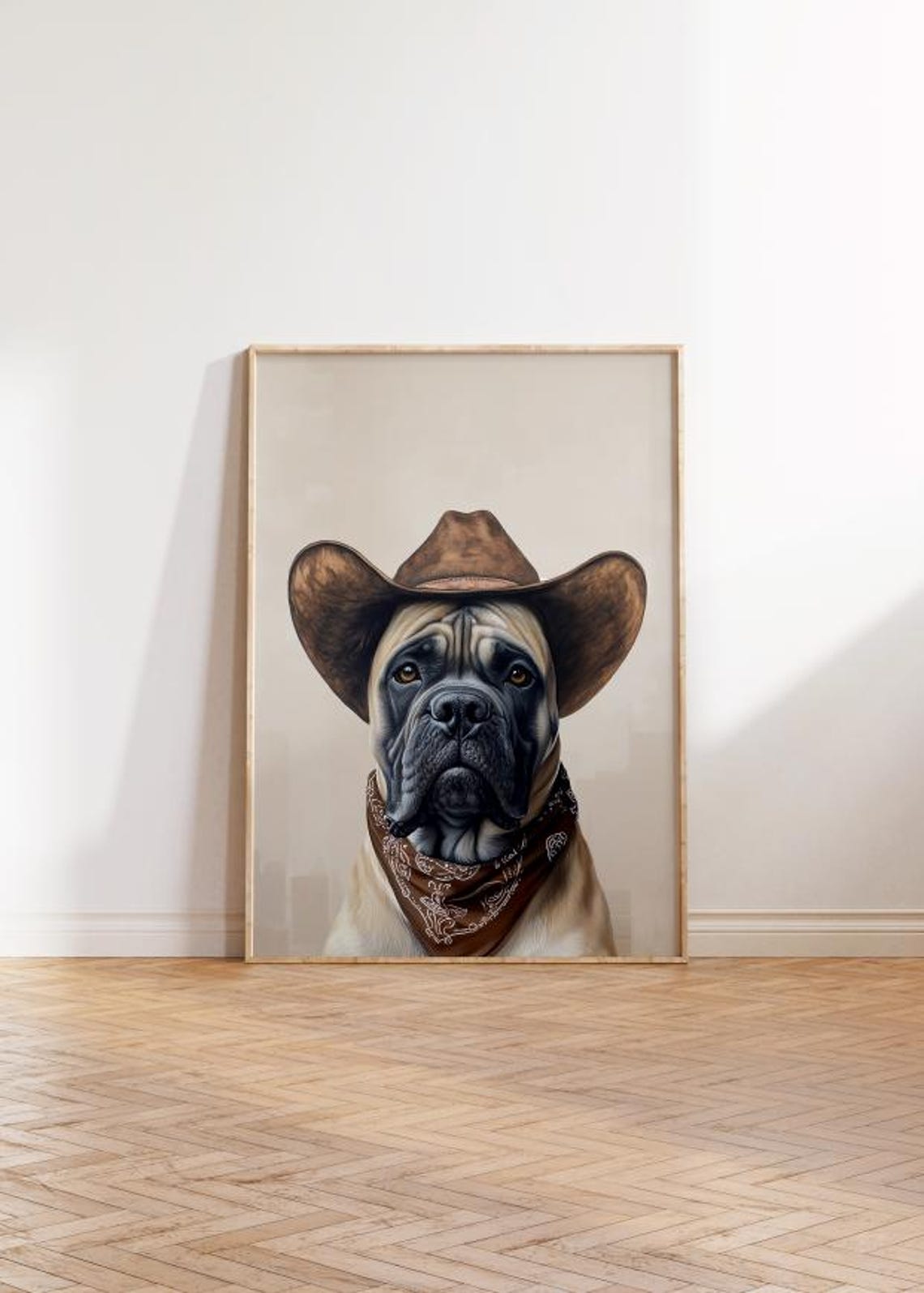 Cane Corso Dog Cowgirl Hat Print Neutral Aesthetic Print Vintage Art Western Trendy Wall Art Cowgirl Hat Print Funky Western Art - Image 2