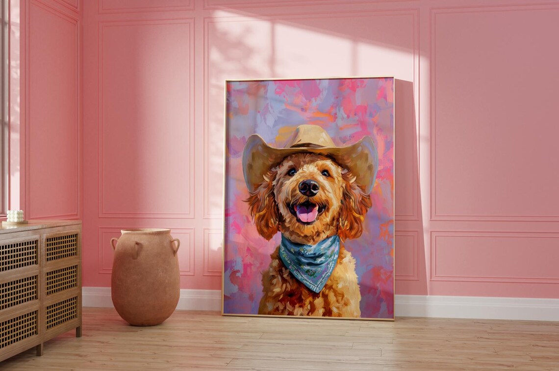 Goldendoodle Cowgirl Hat Print, Vintage Western Art - Image 2