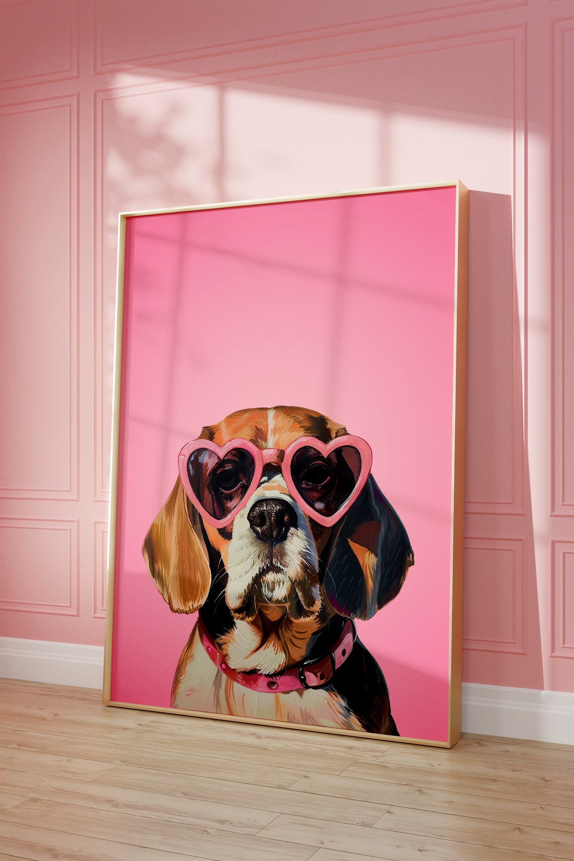 Beagle Wearing Pink Heart Sunglasses Cute Dog Portrait Poster - Image 2