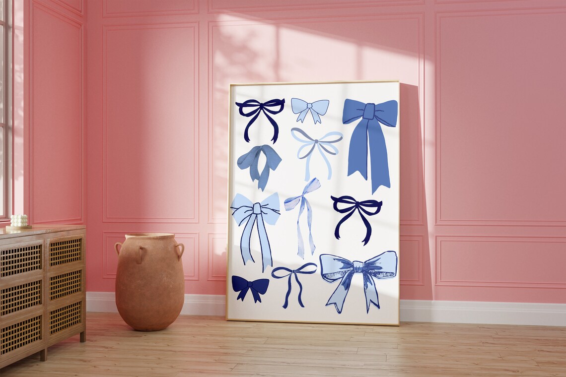 Blue Bow Coquette Hair Ribbon, Preppy Art Print - Image 2