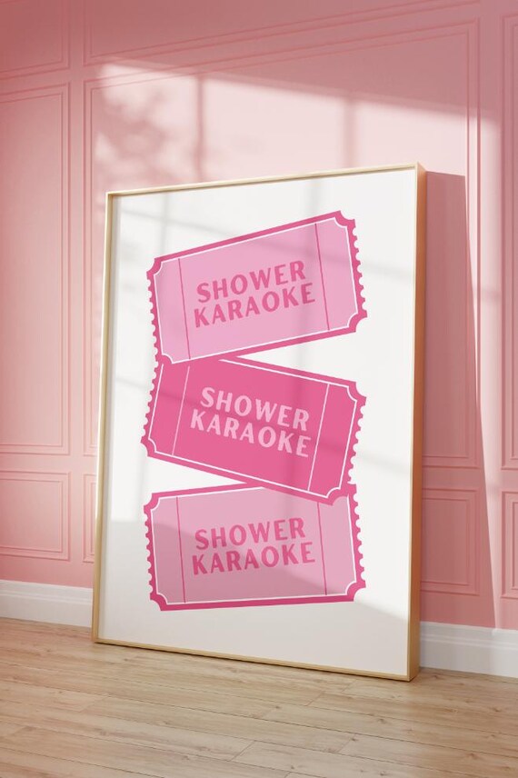 Shower Karaoke Pink Retro Tickets Funny Bathroom Decor Poster