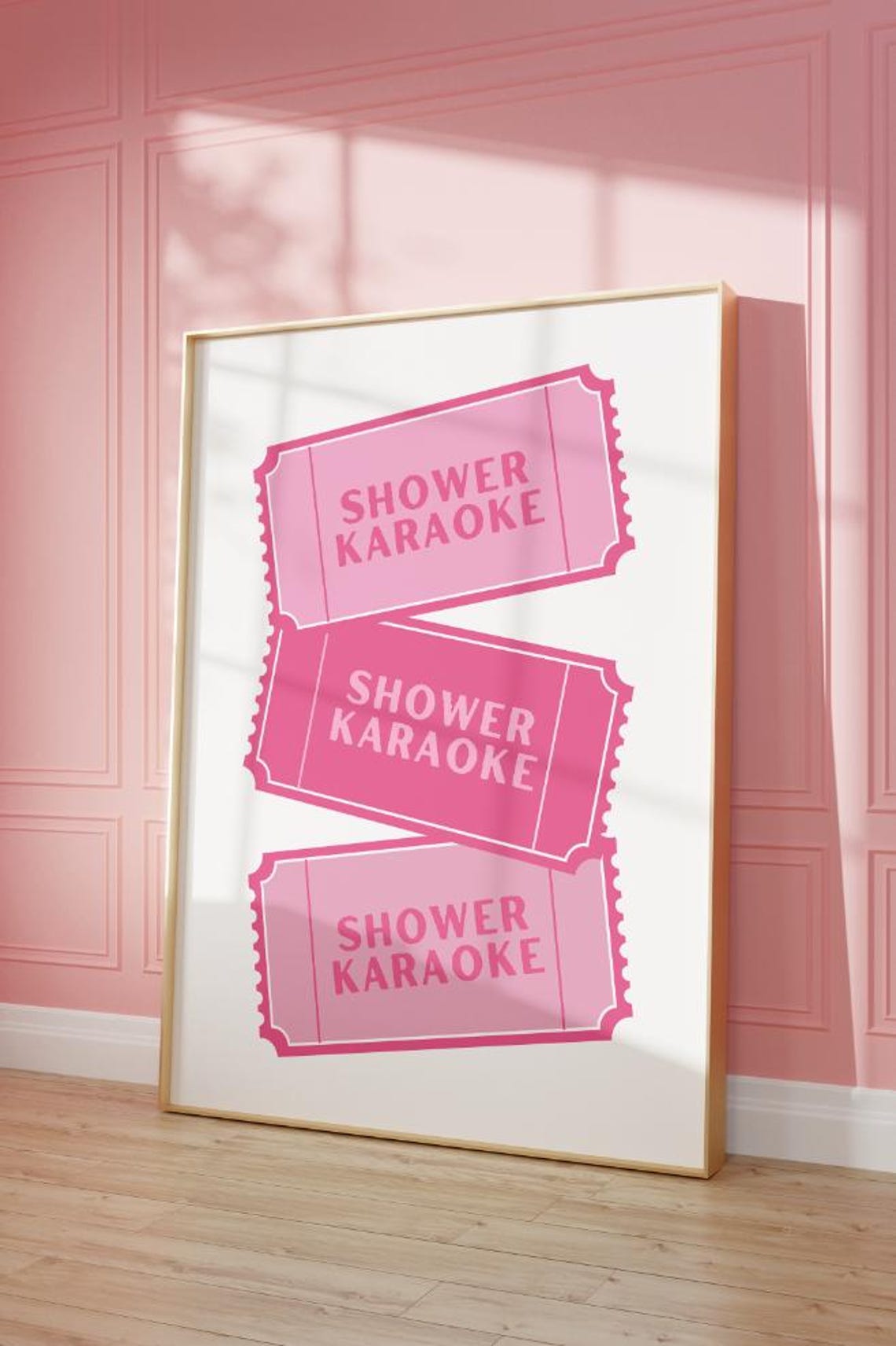 Shower Karaoke Pink Retro Tickets Funny Bathroom Decor Poster