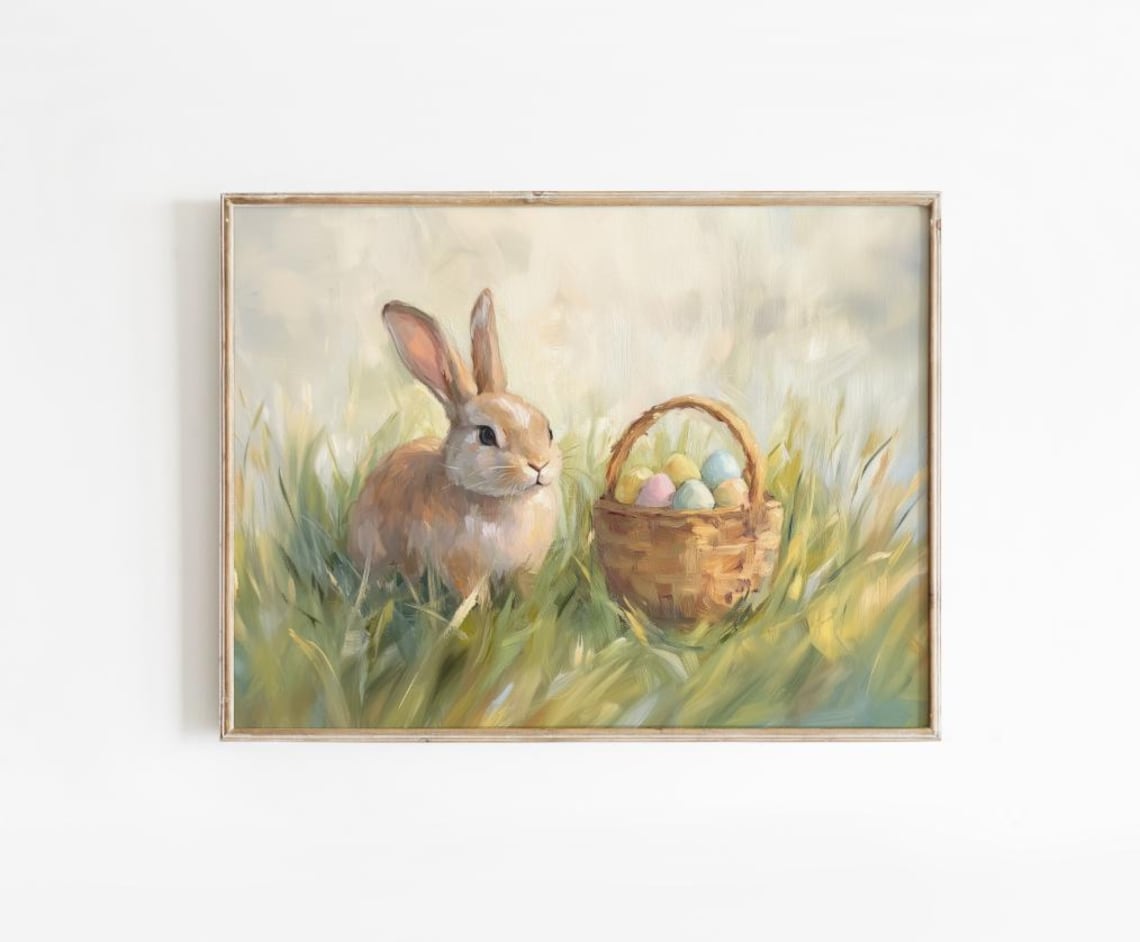 Bunny Floral Easter Art Print Spring Nursery Decor