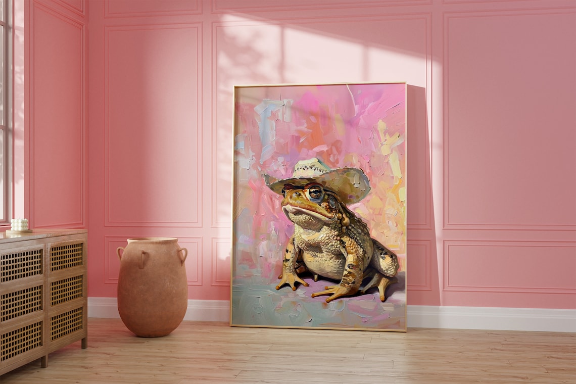 Cowboy Hat Frog Funny Western Animal Painting Art Poster Dorm