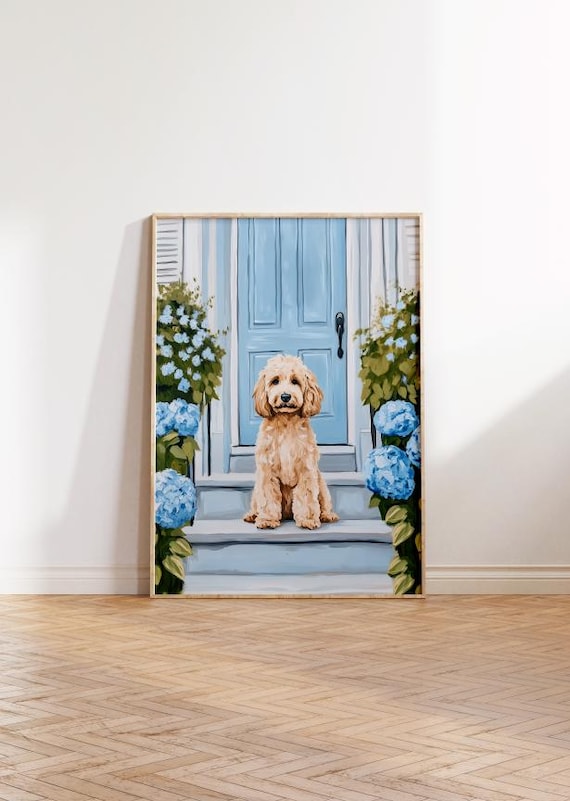 Chinoiserie Goldendoodle Art Print Preppy Nursery Decor
