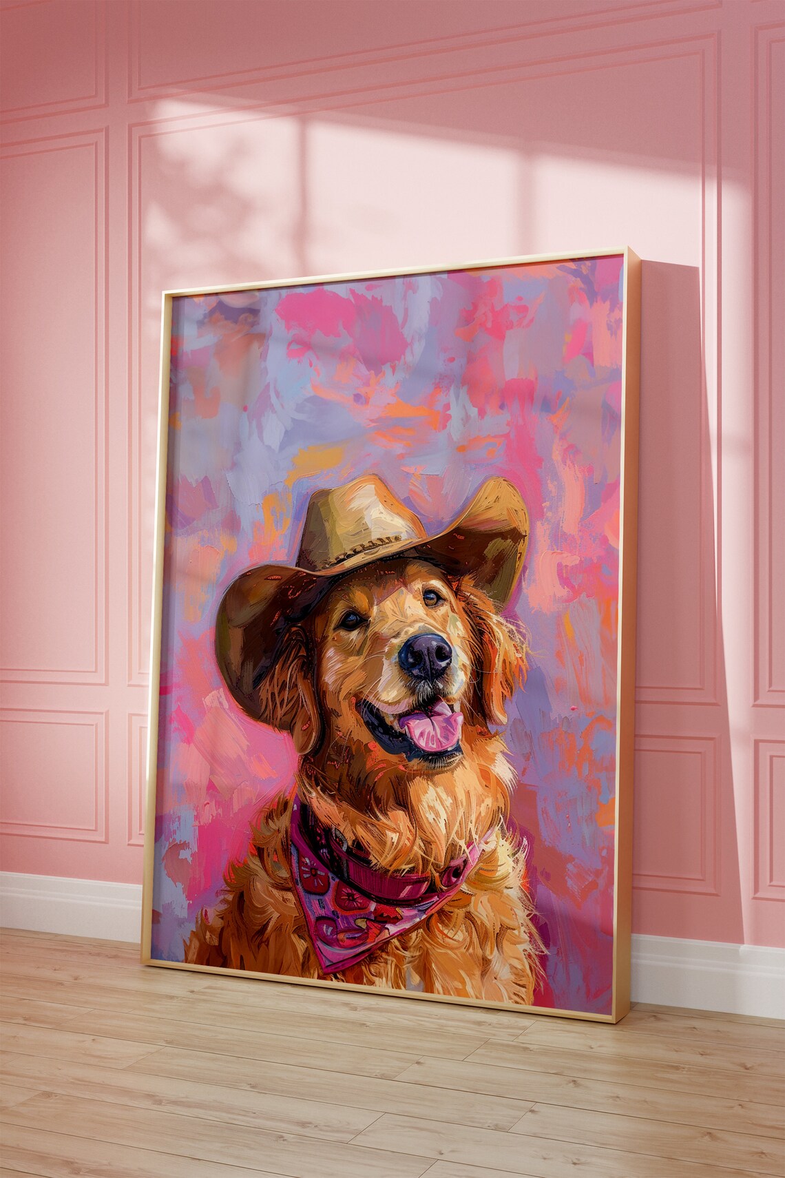Golden Retriever Cowgirl Hat Print, Western Puppy Art