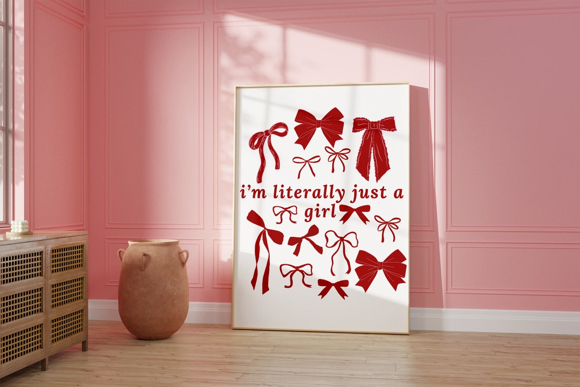 Literally Just A Girl Red Bows Collage Coquette Trendy Art Poster - Image 2