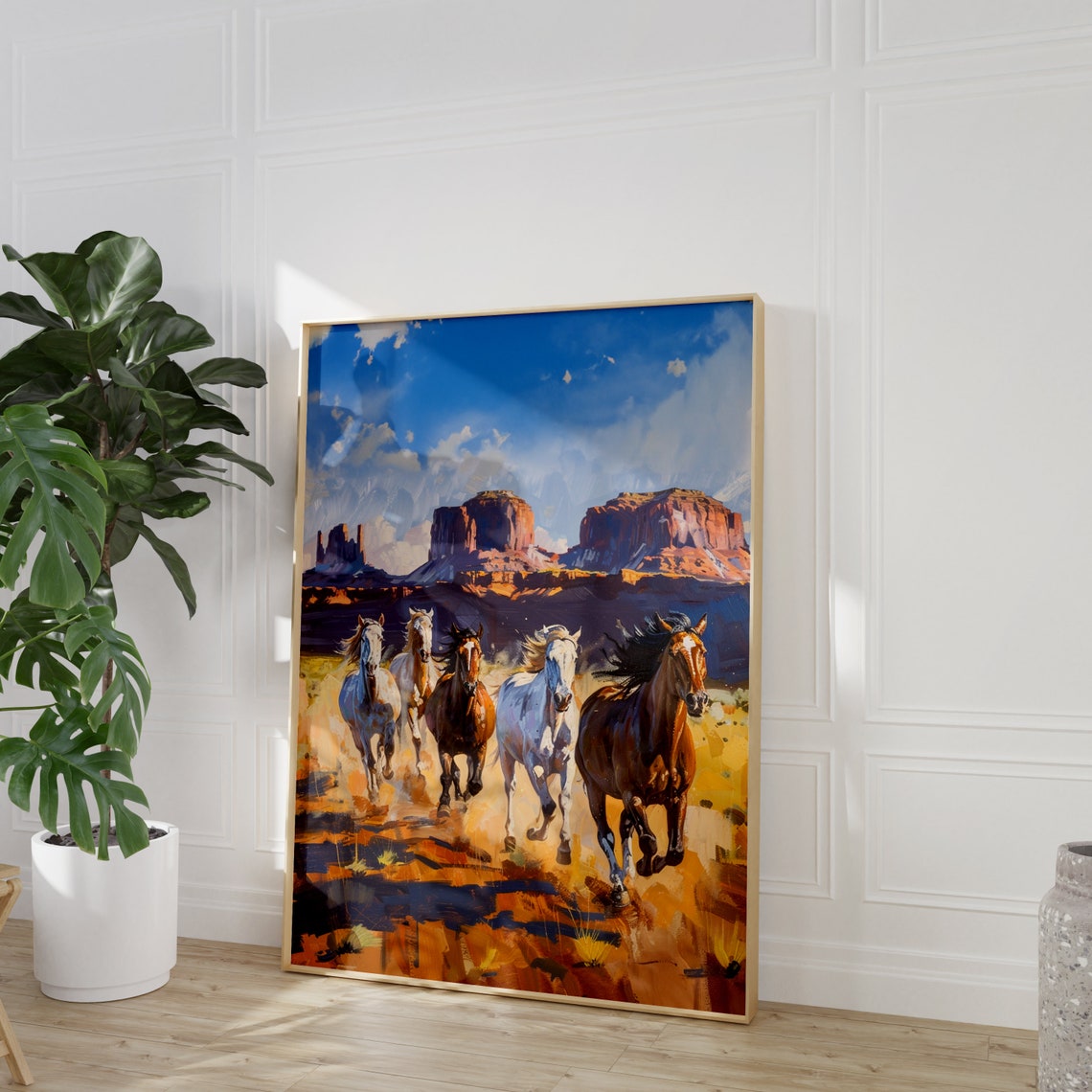Galloping Horses Desert Mesas Western Wild Mustangs Painting Poster - Image 2