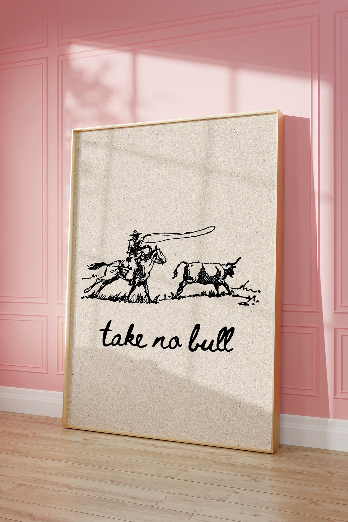 Take No Bull Cowboy Roping Steer Vintage Western Sketch Poster