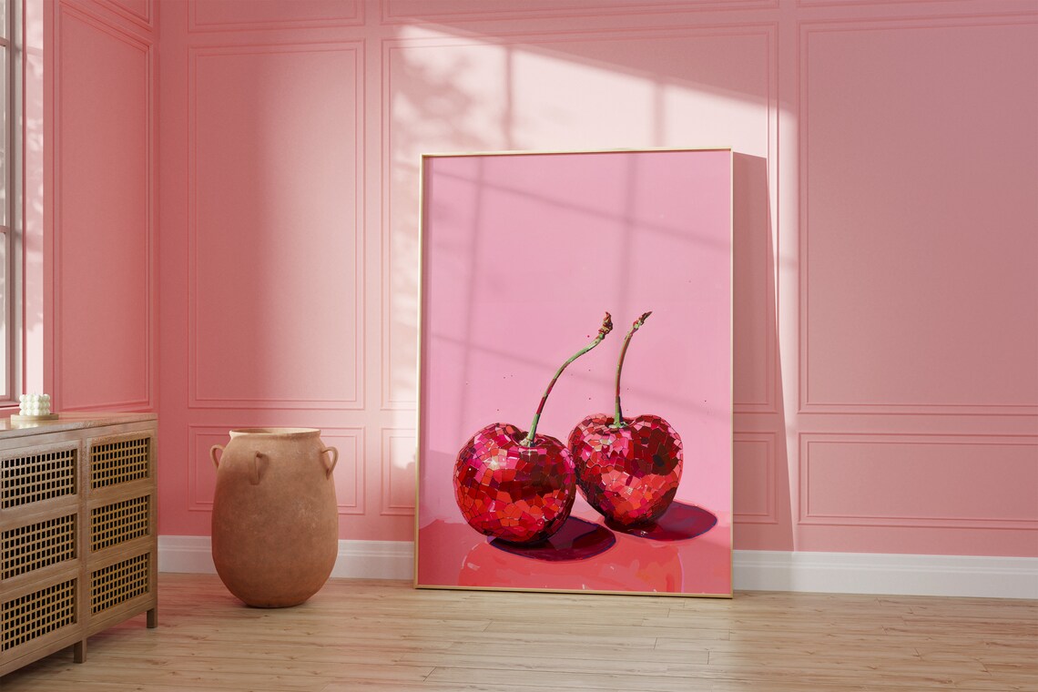 Retro Disco Cherry Art Print, Girly Preppy Decor