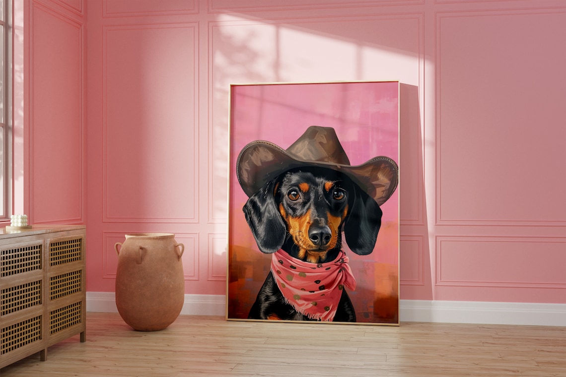 Dachshund Cowgirl Hat Print, Vintage Western Art - Image 2