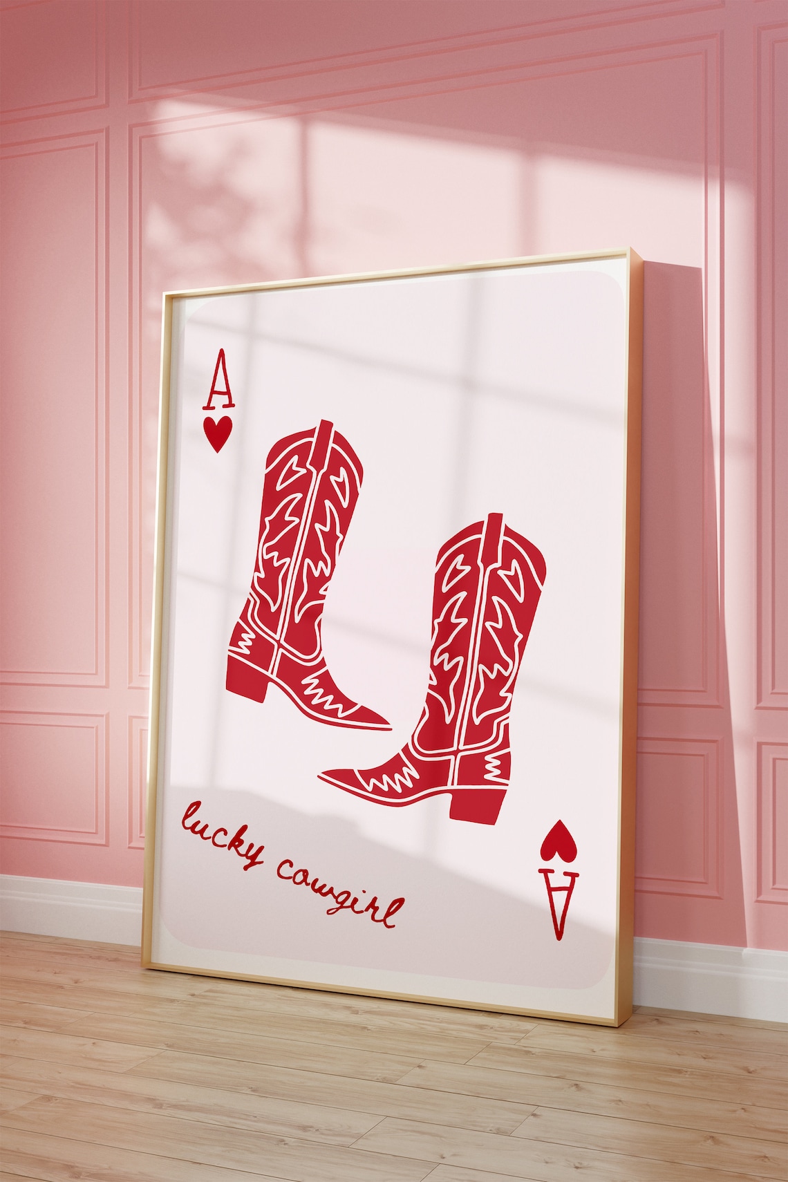 Lucky Cowgirl Red Boots Ace of Hearts Card Poster Art for Dorms - Image 2