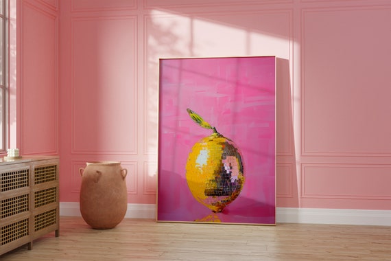 Retro Disco Lemon Print Fruit Pink Print Vintage Art Coquette Wall Art Girly Preppy Trendy Wall Art Disco Ball Print Disco Art