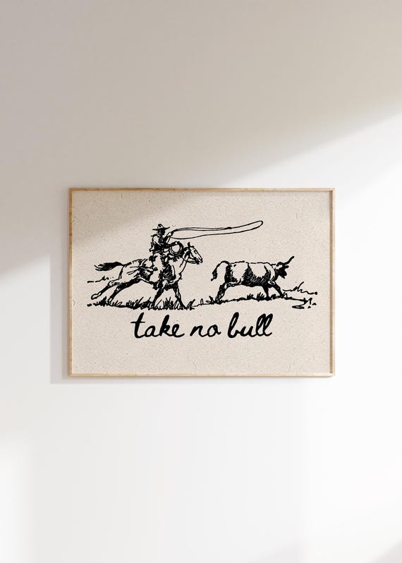 Vintage Drawing Western Print Cowboy Wall Art Trendy Cabin Print Boys Room Cowgirl Art Funny Dorm Decor Western Cowboy