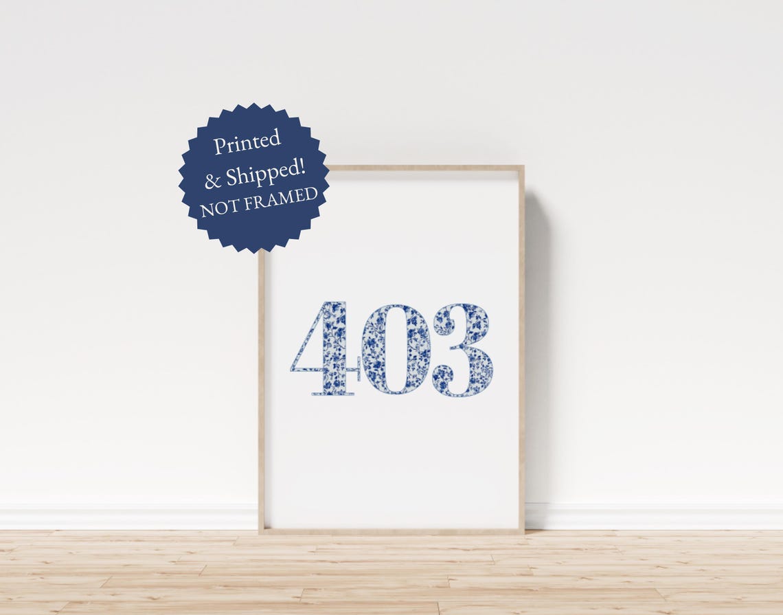 Blue Floral Chinoiserie 403 Number Zip Code Dorm Room Art Poster