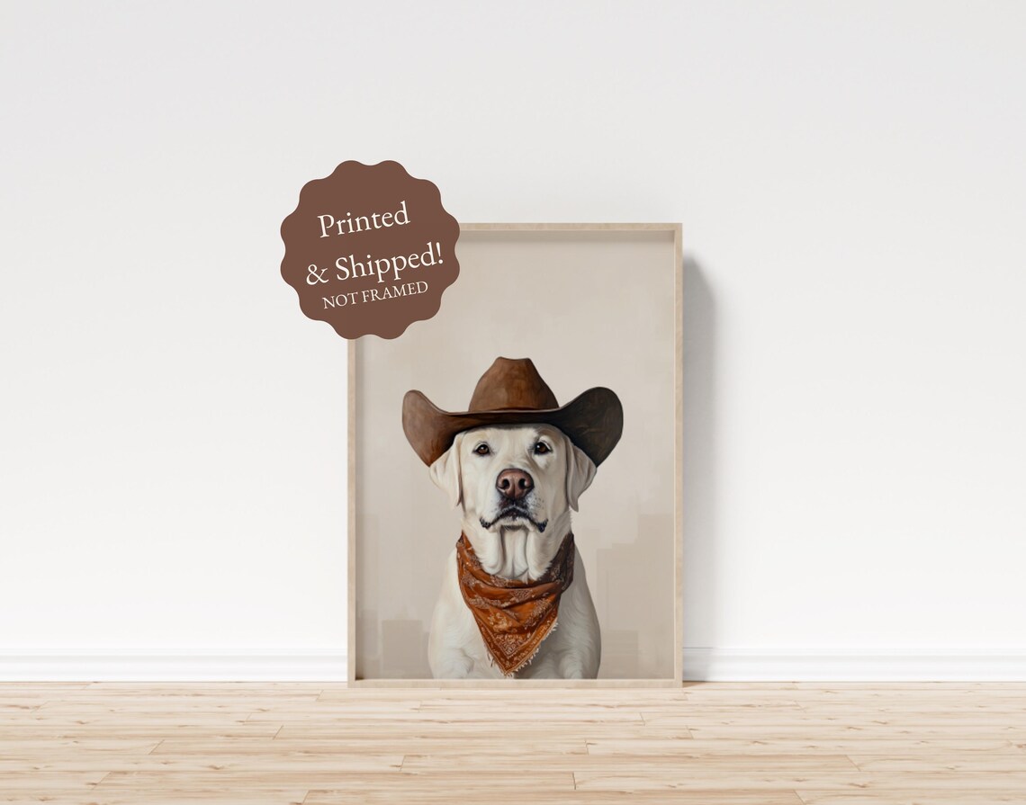 Labrador Cowgirl Hat Western Dog Art Print
