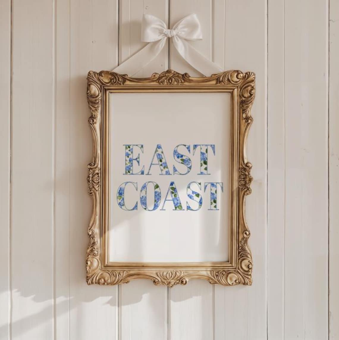 East Coast Blue Hydrangea Floral Typography Coastal Preppy Poster