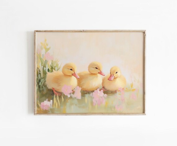 Duckling Spring Painting Easter Floral Nursery Art