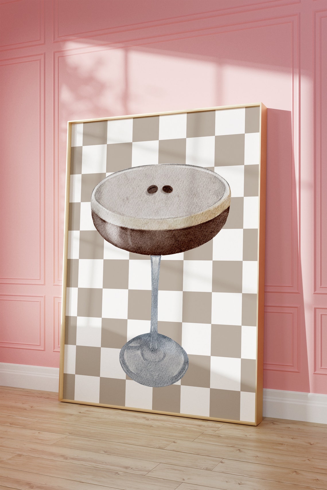 Espresso Martini Top View Checkerboard Modern Cocktail Art Poster