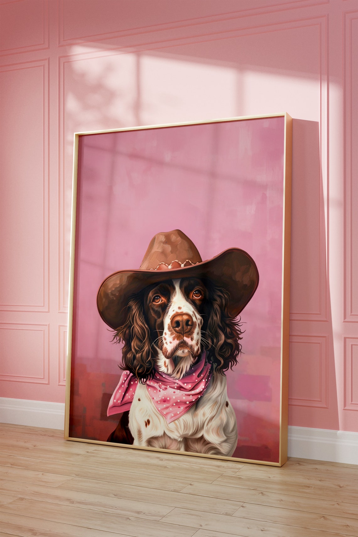 Dog Cowgirl Hat Print Pink Print Vintage Art Western Girly Preppy Trendy Wall Art Puppy Print Cowgirl Hat Print Funky Western Art - Image 2