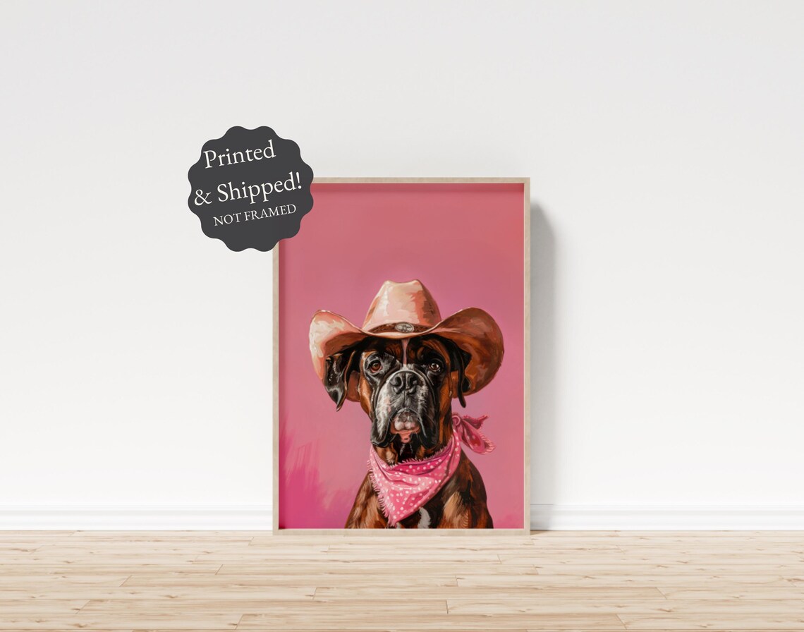 Boxer Dog Cowgirl Art Print, Girly Western Decor