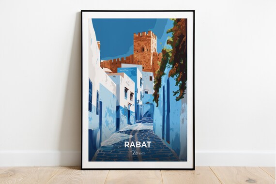 Rabat Morocco Ancient Blue Cobblestone Alley Kasbah Walls Poster