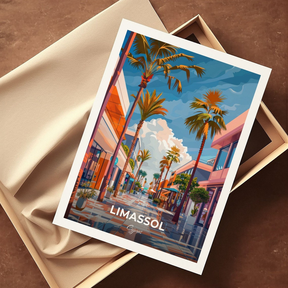 Limassol Palm Lined Shopping Street Cyprus City Stroll Travel Poster - Image 3