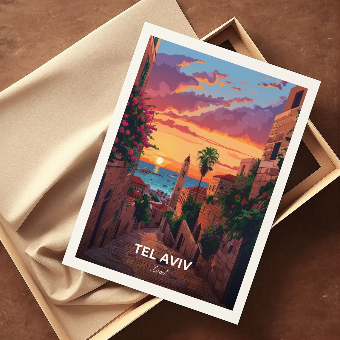 Tel Aviv Jaffa Old City Sunset Stone Lane Seaside Mediterranean Travel Poster - Image 3