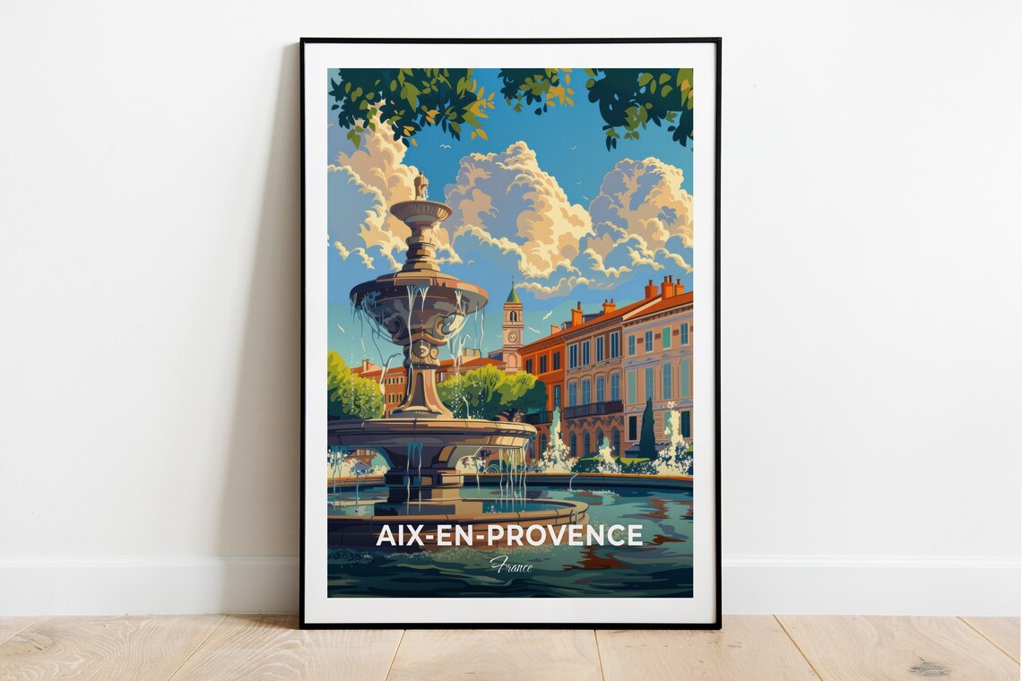 Aix En Provence France Fontaine De La Rotonde Square Travel Poster