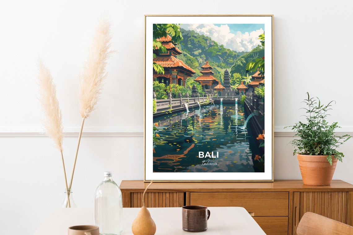 Bali Tirta Empul Temple Sacred Pool Lilies Water Travel Poster - Image 2