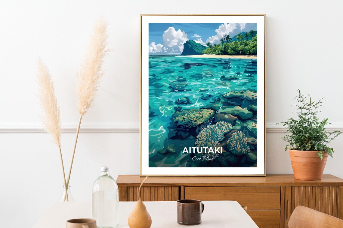 Aitutaki Cook Islands Coral Reef Lagoon Island View Travel Poster - Image 3