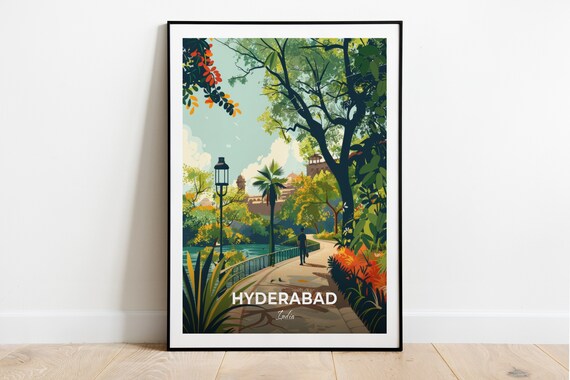 Hyderabad India Lush Gardens Park Travel Illustration Poster