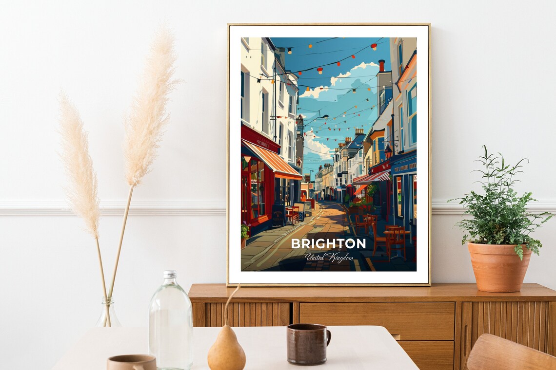 Brighton North Laine Bunting Festive Shop Street Travel Poster - Image 2