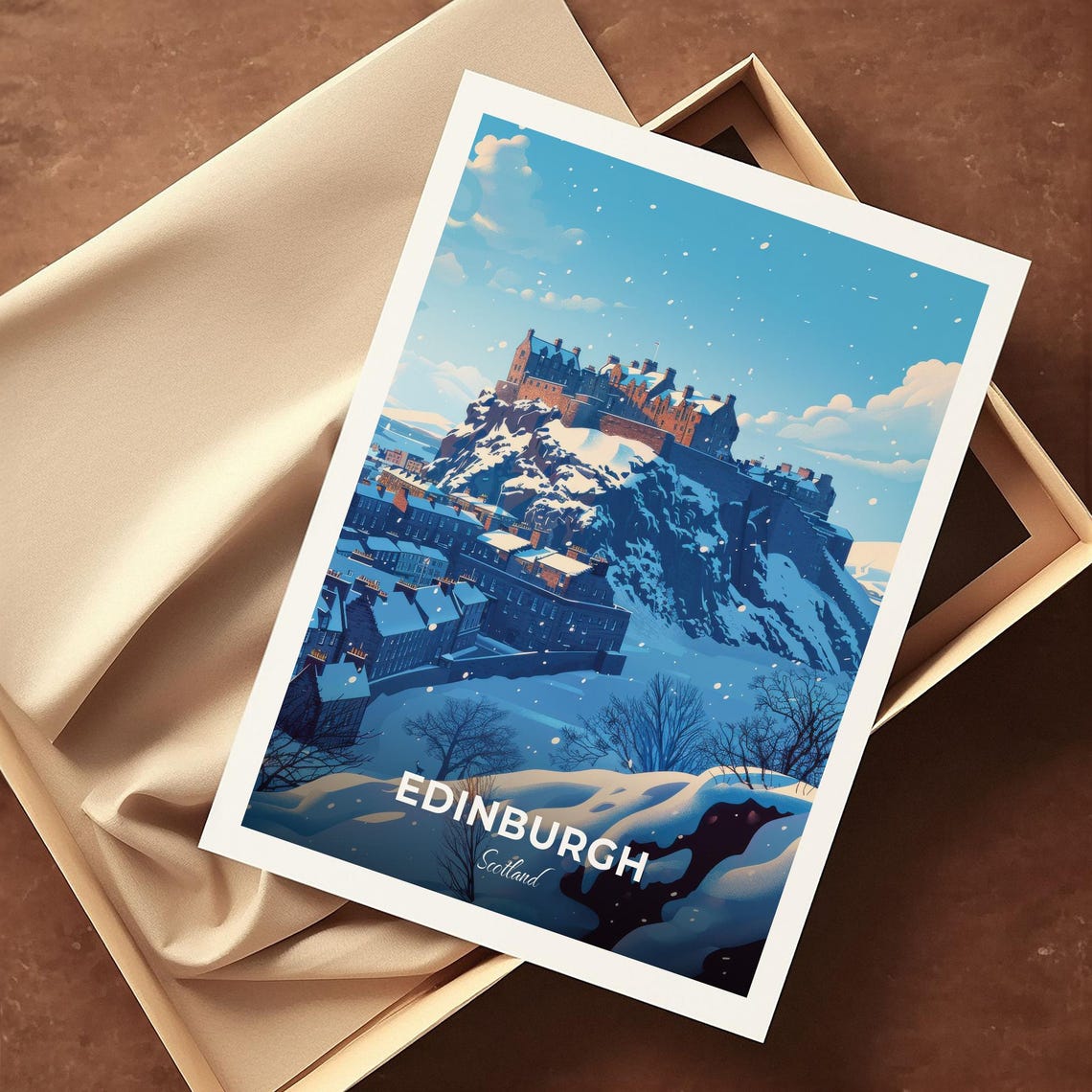 Edinburgh Castle Scotland Snowy Rock Fortress Winter Travel Poster - Image 4