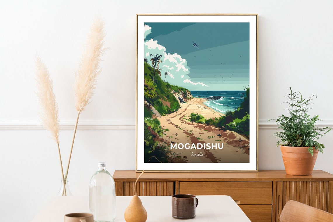 Mogadishu Somalia Tropical Beach Coastline With Palms And Plane Poster - Image 2