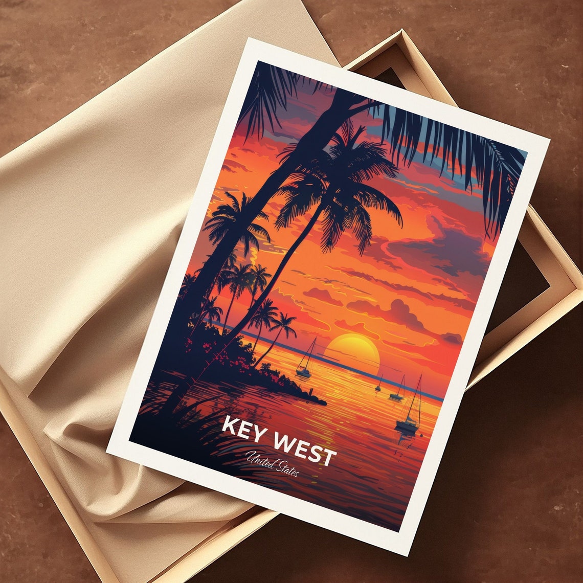 Key West Mallory Square Sunset Sailboats Palm Silhouette Travel Poster - Image 3