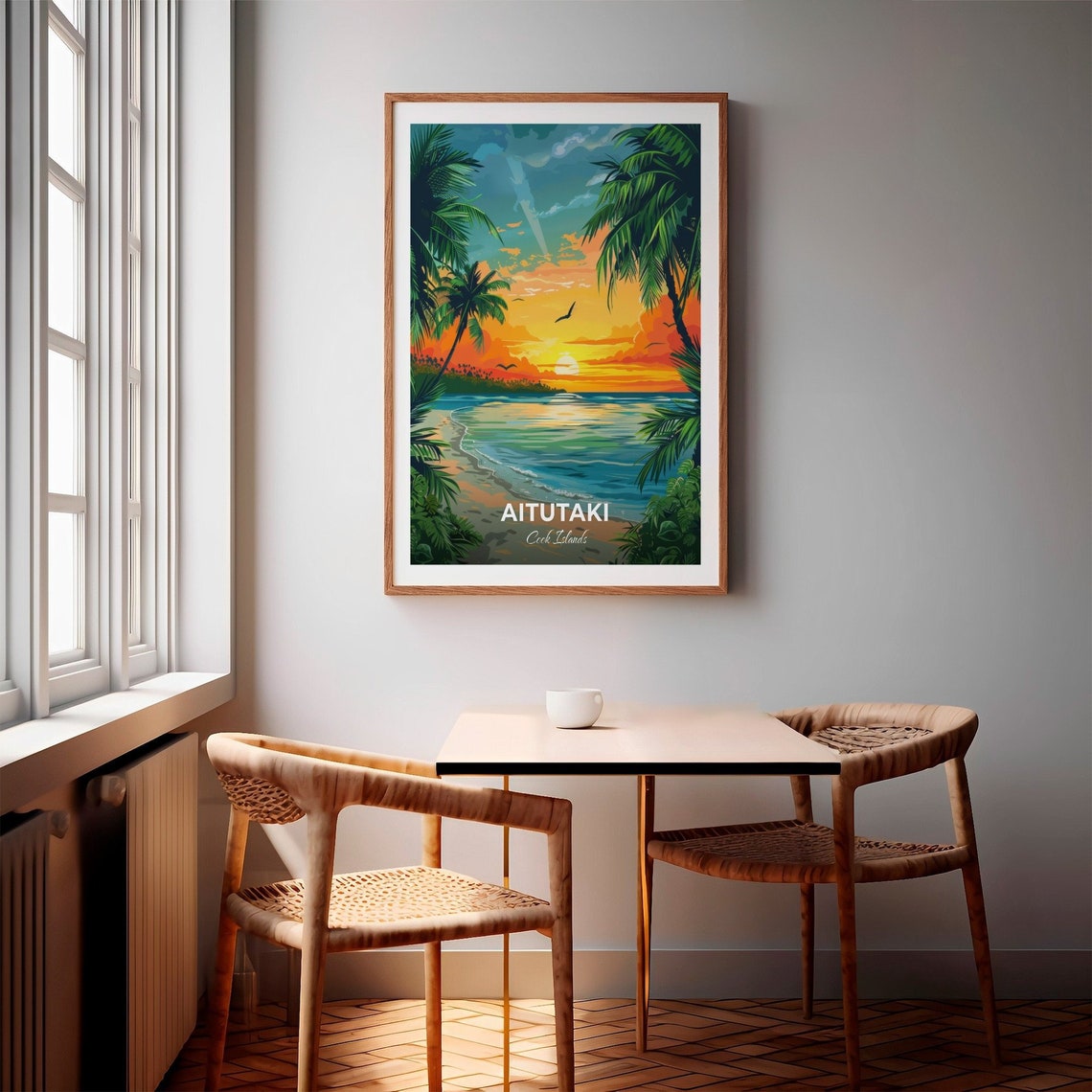 Aitutaki Cook Islands Tropical Beach Sunset Palms Travel Poster - Image 2