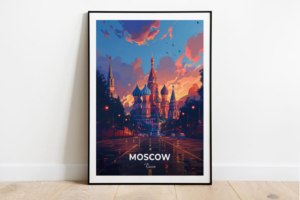 Moscow Russia Saint Basils Cathedral Sunset Onion Domes Poster