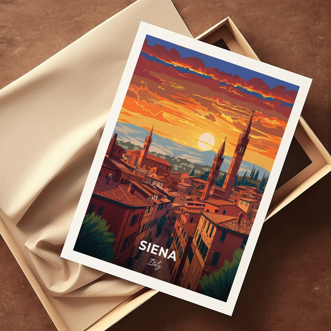 Siena Italy City Walls Rooftops Towers Sunset Skyline Travel Poster - Image 3
