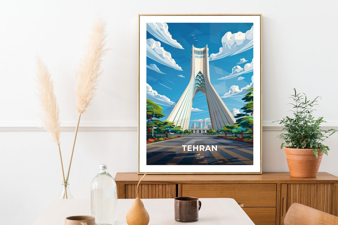 Tehran Iran Azadi Tower Landmark Blue Sky Boulevard Travel Poster - Image 2