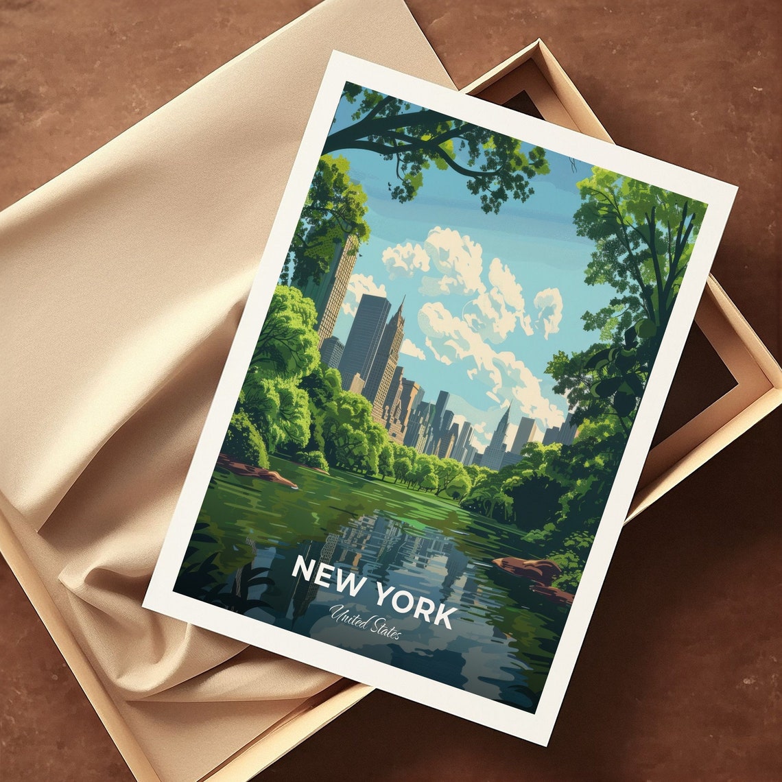 New York Central Park Lake Skyline Reflection United States Poster - Image 3