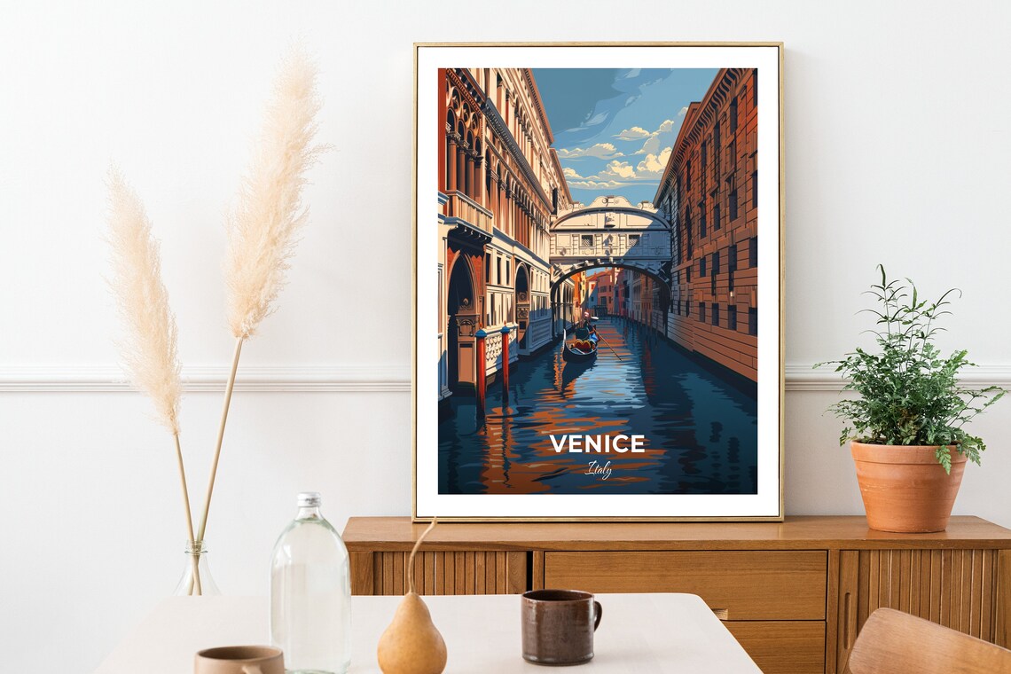 Venice Bridge Of Sighs Gondola Canal Historic Palaces Italy Travel Poster - Image 2