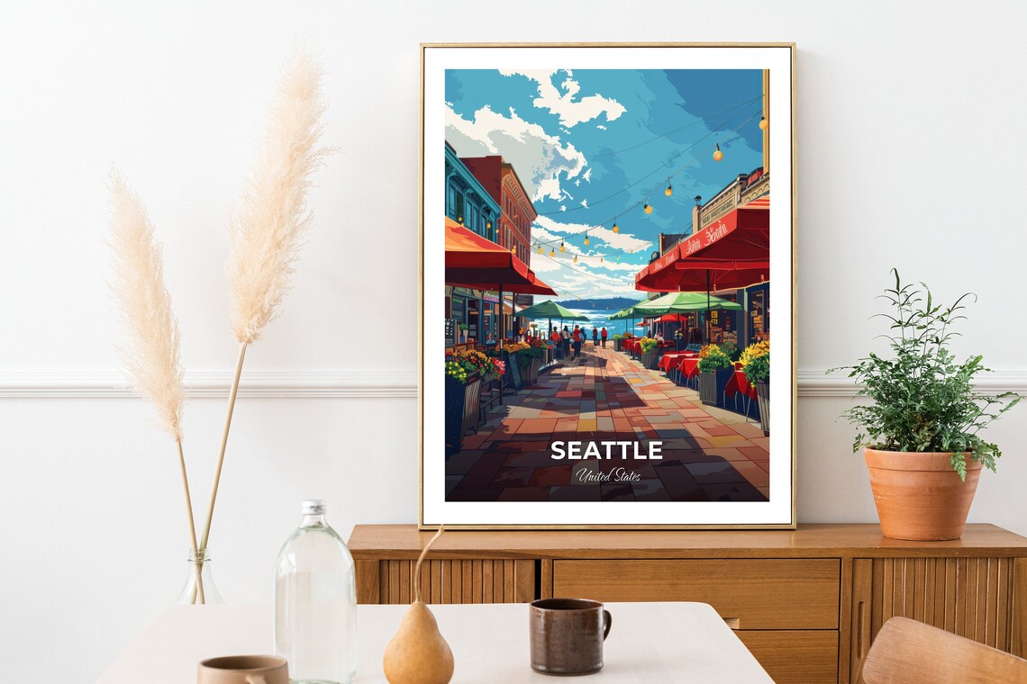 Seattle Washington Pike Place Market Flower Stalls Travel Poster - Image 2