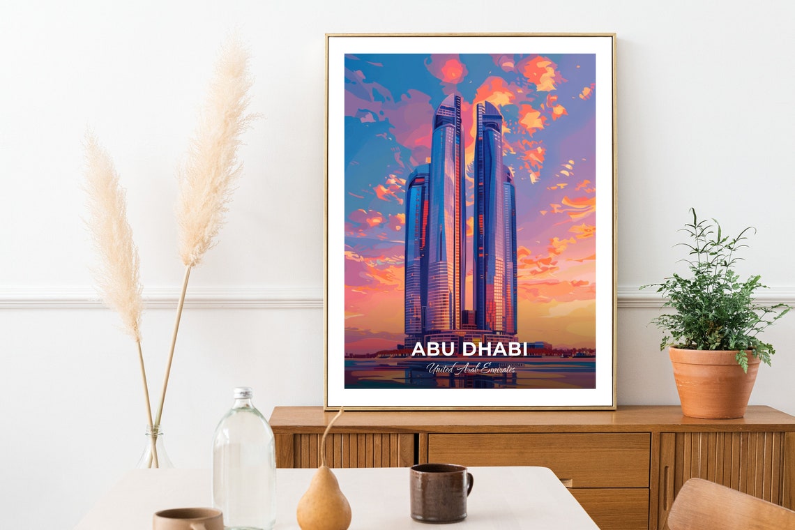 Abu Dhabi UAE Etihad Towers Glass Skyscrapers Sunset Skyline Poster - Image 2